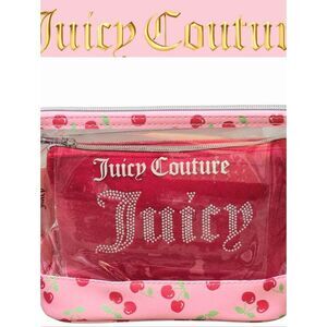 Juicy Couture Cherry Clear Cosmetic Pouch w/Rhinestone Logo Velour Pouch Set